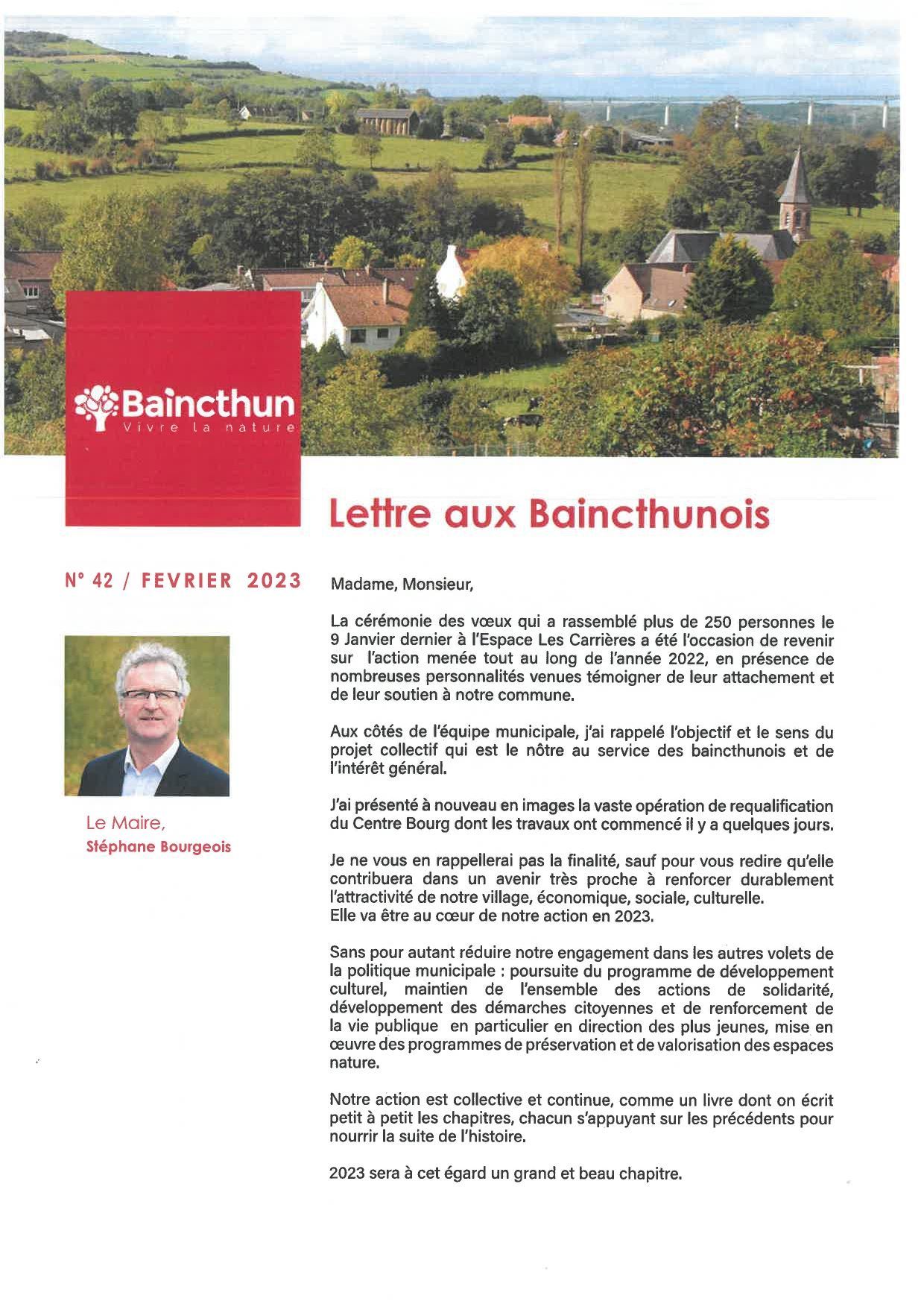 Lettre aux Baincthunois n° 42 Février 2023