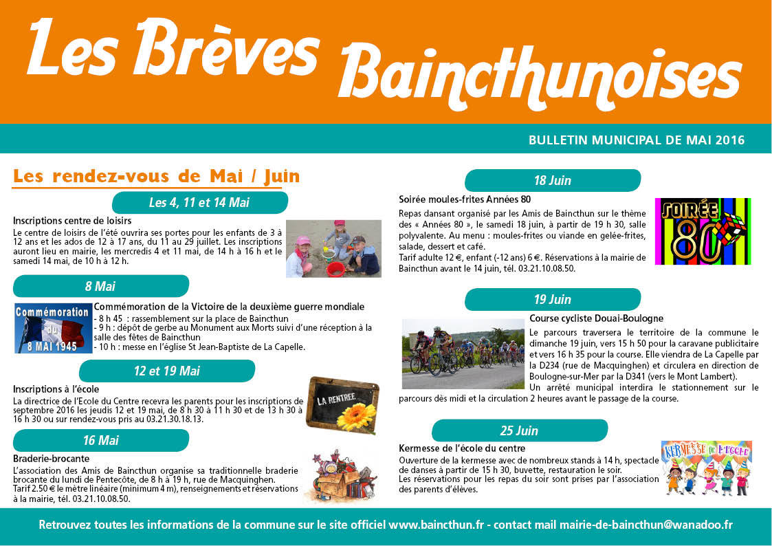 Brèves Baincthunoises - Mai / Juin 2016