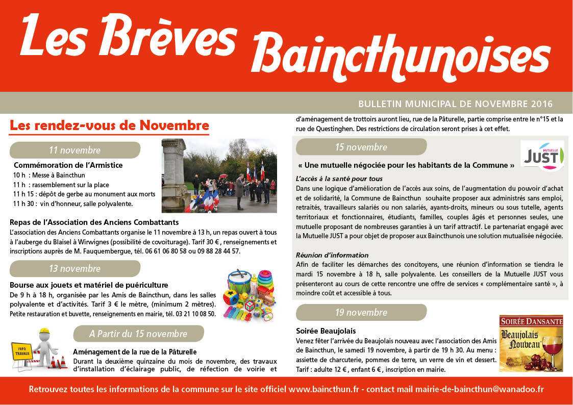 Brèves Baincthunoises - Novembre 2016